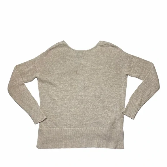 Loft | Beige Knit Long Sleeve Sweater V-Neck Lace Up Top - Picture 3 of 10